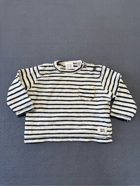 Zara Baby Striped Long-Sleeve Boxy Top in White & Black